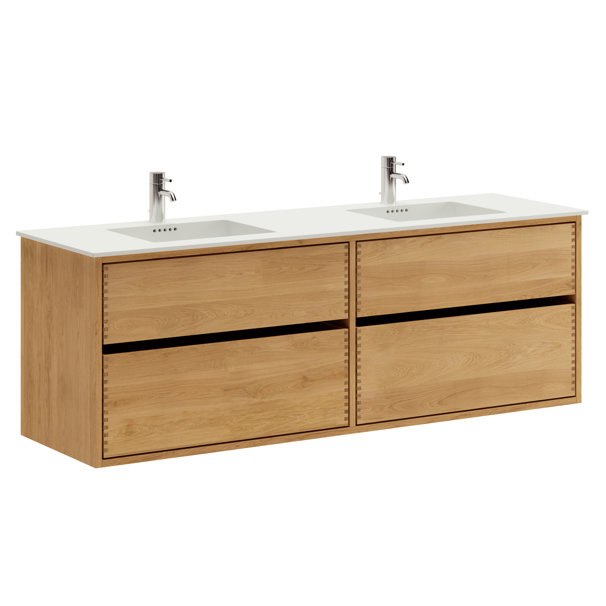 160 cm Naturoljeret Just Wood Original badrumsmöbel med 4 lådor och Solid Surface bänkskiva - Dubbelvask