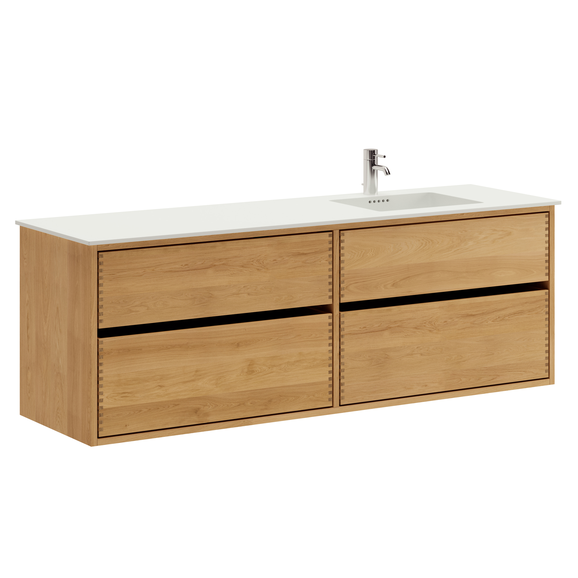 160 cm Naturoljeret Just Wood Original badrumsmöbel med 4 lådor och Solid Surface bänkskiva - Höger utsnitt