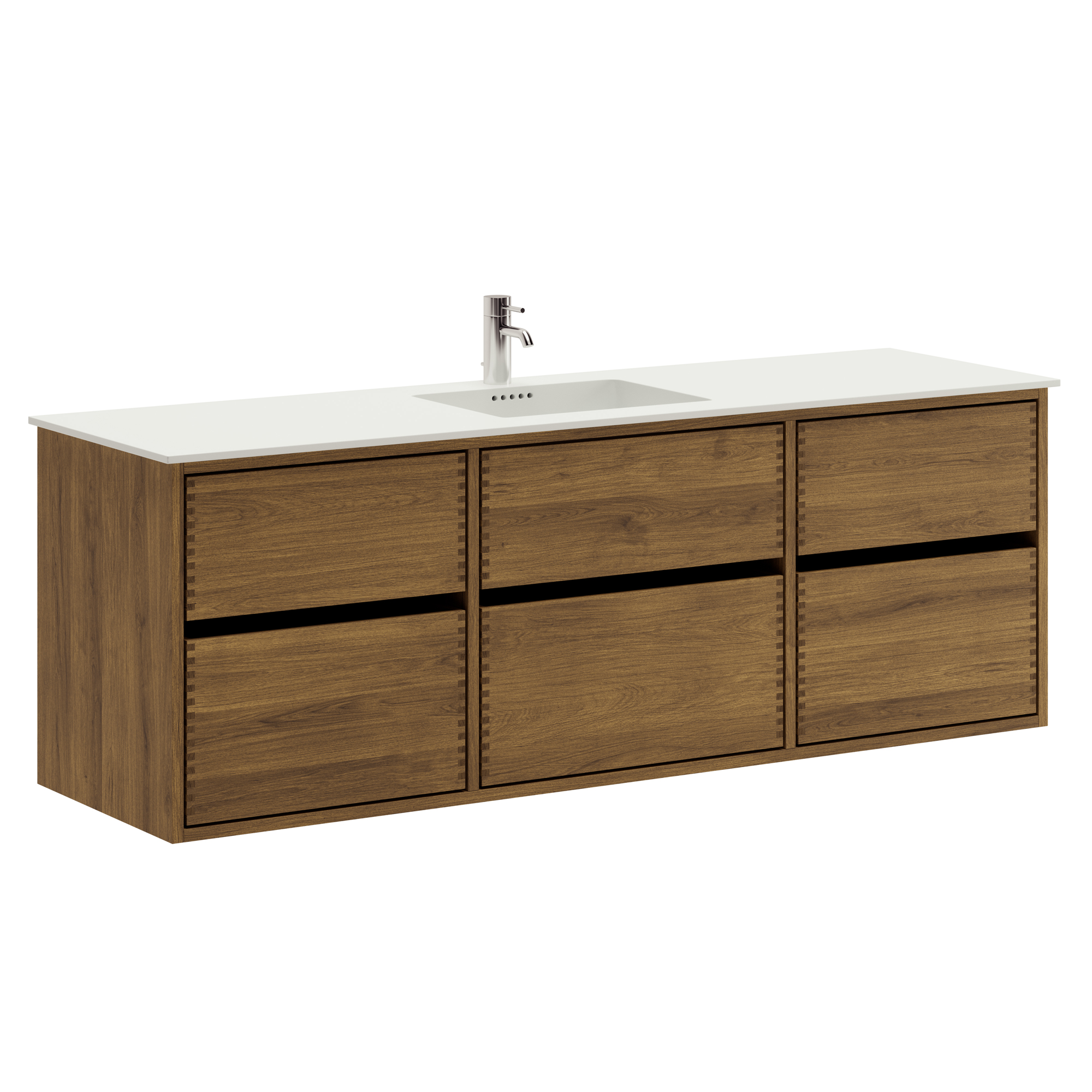 160 cm Mörkoljeret Just Wood Original badrumsmöbel med 6 lådor och Solid Surface Colombo